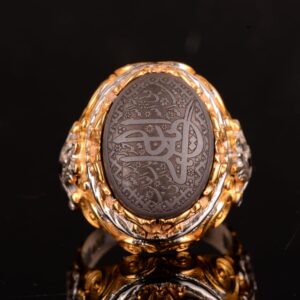 Gerçek Doğal Hematit Taş Yüzük, 925 Ayar Sterlin Gümüş Erkek Yüzük, İslami Yüzük - Görsel 2