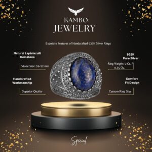 Gerçek Doğal Taş Yüzük, 925 Ayar Katı Gümüş Erkek Yüzüğü (Lapis Lazuli) - Görsel 2