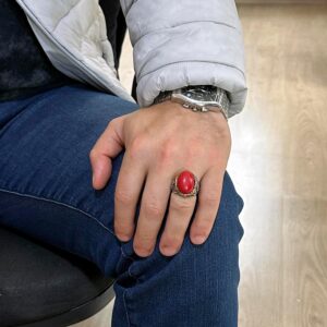 Kırmızı Mercan Yapay Taş Yüzük, Denizci Halat Gümüş Yüzük, 925 Ayar Gümüş Yapay Taş Yüzükler - Çeşitli & Farklı Koleksiyon - Görsel 3