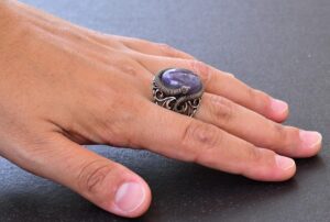 925 Ayar Katı Gümüş Erkek Yüzük - Doğal Taşlarla El Yapımı Zarafet (Ametist Taşı) - Görsel 6