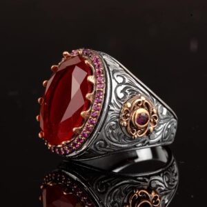 925 Ayar Gümüş Erkek Yüzük, Oluşturulmuş Paraiba Turmalin Taşı ile - Görsel 5