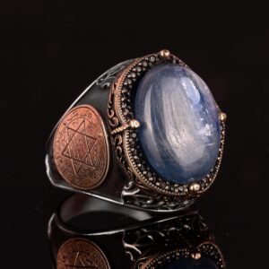 Erkekler için Gümüş Yüzük, Doğal Kyanit Taşı Yüzüğü - 925 Ayar Saf Gümüş Erkek Yüzüğü, Davud Yıldızı Yüzüğü - Görsel 5