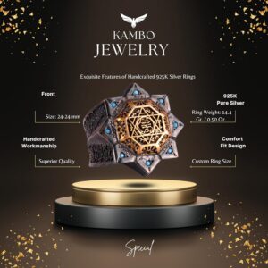 925 Ayar Gümüş Erkek Yüzük, Zirkon Taşlı - David Yıldızı ve Süleyman Mühürü Tasarımlı Yüzük (Mavi Zirkon) - Görsel 2