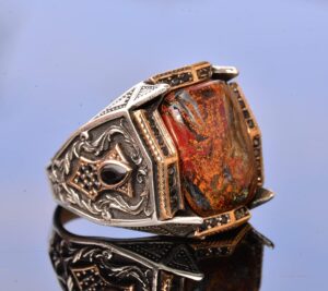 El Yapımı Pietersite Doğal Taş Yüzük, Sterlin Gümüş Erkek Yüzüğü - Açıklık ve Dönüşüm Sembolü - Görsel 4