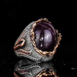 925 Ayar Gümüş Erkek Yüzük Doğal Star Garnet Taşı - El Yapımı İfadesel Takı - Görsel 6