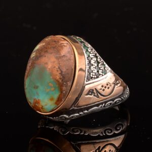 Gerçek Doğal Arizona Turkuaz Taşlı Erkek Yüzük, İslami Yüzük, 925 Ayar Gümüş Yüzük - Görsel 6