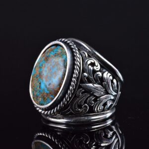 Erkekler için Turkuaz Taş Yüzük, 925 Ayar Gümüş El Yapımı Ejderha Ölçeği Tasarımı, Modern Stil Şifa Kristali Takı (Stil-2) - Görsel 6