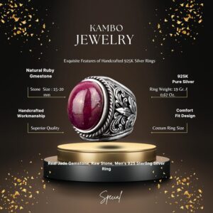 Doğal Yakut Taşlı Yakut Yüzük, Gümüş Erkek Yüzük - Zambak Modeli - Görsel 2