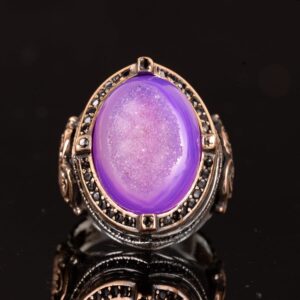 Gerçek Doğal Drusy Kristal Kuvars Taş Yüzük, 925 Ayar Gümüş Yüzük Erkekler İçin, El Yapımı Yüzük - Görsel 5