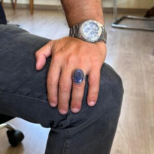 Gerçek Doğal Taş Yüzük - 925 Ayar Gümüş Büyük Yüzük - El Yapımı Yüzük (Mavi Safir) - Görsel 3