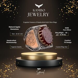 925 Ayar Gümüş Erkek Yüzük, İslami Erkek Yüzük, Müslüman Yüzük, Doğal Akik Taşlı - Görsel 2