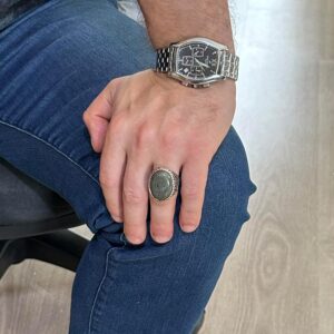 Gerçek Doğal Pirit Taşı Yüzük, 925 Ayar Katı Gümüş Erkek Yüzük, Bereket Manifestasyonu Tasarımı - Görsel 3