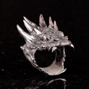 Ejderha Başlı Yüzük, Gümüş Ejderha Yüzüğü, 925 Ayar Gümüş Erkek Yüzüğü - Görsel 4