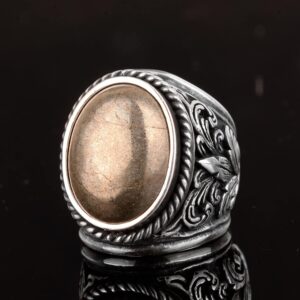 Erkekler için Zarif Taş Koleksiyonu: 925 Ayar Gümüş Büyük Yüzükler - Doğal Taş Seçimi (Pirita) - Görsel 3