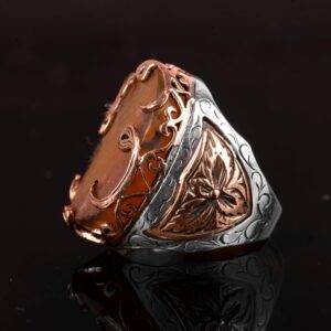 Gerçek Doğal Kehribar Taşlı Yüzük, 925 Ayar Gümüş Yüzük, İslami Vavlı yüzük - Görsel 5