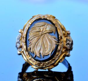 El Yapımı Oniks Yüzük - 925 Ayar Katı Sterlin Gümüş Erkek Altın Kaplama Yüzük (Kartal) - Görsel 5