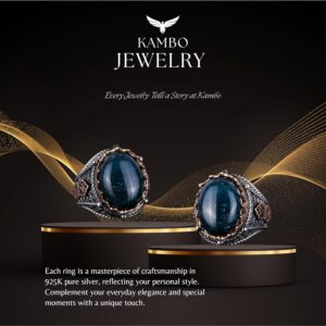 925 Ayar Saf Gümüş Yüzük, Erkekler İçin Gerçek Doğal Taş Yüzük (Yeşil Kan Taşı) - Görsel 8