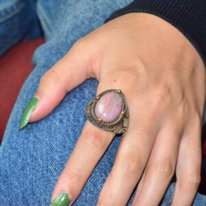 Zambak Desenli Gümüş Yüzük - 925 Ayar Gümüş El Yapımı Erkek Takısı (Rhodonit) - Görsel 6