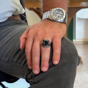 Erkekler için Kartal Sembolü Taş Yüzük, El Yapımı 925 Ayar Gümüş Yüzük - Koruma Sembolü (Oluşturulmuş oniks) - Görsel 3