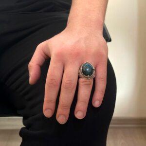 925 Ayar Gümüş El Yapımı Erkek Yüzük - Çeşitli Doğal Taşlarla Mevcut (Azurit) - Görsel 3