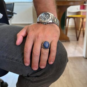 Gerçek Doğal Taş El Yapımı Yüzük - 925 Ayar Gümüş El Yapımı Yüzük - Zarif Yüzük (Lapis Lazuli) - Görsel 3