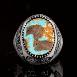 Gerçek Doğal Arizona Turkuaz Taş Yüzük, Erkek Yüzüğü, 925 Ayar Gümüş Yüzük - Görsel 5