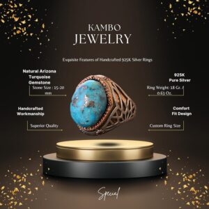 Gerçek Doğal Arizona Turkuaz Taş Yüzük, Sterlin Gümüş Yüzük, Sultan Yüzüğü - Görsel 2