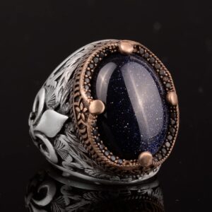 Mavi Yıldız Yüzük, Mavi Yapay Yüzük, 925 Ayar Gümüş, Ay Yıldız Erkek Yüzükleri, Gökyüzü Mavi Yüzük, Babalar Günü Hediyesi - Görsel 4