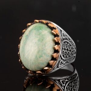 Doğal Amazonit Yüzük, Gümüş Amazonit Yüzük, 925 Ayar Gümüş Erkek Yüzüğü, Büyük Yüzük - Görsel 5