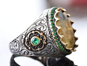 Erkekler için 925 Ayar Gümüş Yüzük - Gerçek Doğal 7 Karat Safir Taşı - Görsel 3