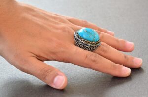 Gerçek Doğal Arizona Turkuaz Taş Yüzük, 925 Ayar Gümüş Erkek Yüzüğü - Görsel 6