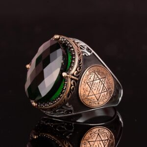 Davud Yıldızı Yüzüğü, Yapay Taş Yüzük, 925 Ayar Gümüş Süleyman Yüzüğü (Yeşil Yapay Taş) - Görsel 4