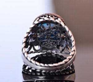 925 Ayar Katı Gümüş Erkek Yüzük, Doğal Taşlarla - El Yapımı Zarafet (Mavi Akik Taşı) - Görsel 5