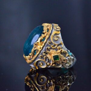 Paraiba Yapay Taşlı Gümüş Yüzük, Rodaj Kaplama Gümüş Yüzük, 925 Ayar Gümüş Yüzük, Stacking Yüzük, Yeşil - Görsel 5