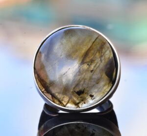 Doğal Labradorit Yuvarlak Taş Yüzük - 925 Ayar Gümüş Erkek Büyük Yüzük - Görsel 5