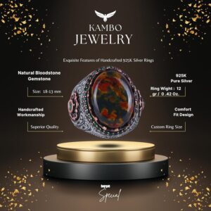 Gerçek Doğal Taş Yüzük - 925 Ayar Gümüş El Yapımı Yüzük (Kan Taşı) - Görsel 2