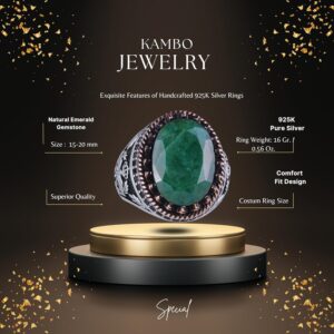 Gerçek Doğal Taş Yüzük - El Yapımı Kartal Yüzüğü - 925 Ayar Gümüş Yüzük (Zümrüt) - Görsel 2