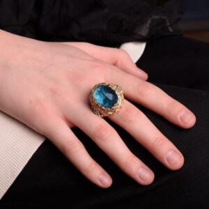 925 Ayar Gümüş Erkek Yüzük, Kral Yüzük, Yapay Akuamarin Taşlı Yüzük Erkekler İçin - Görsel 6