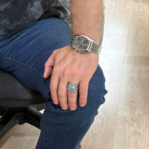 Doğal Akvamarin Taşlı Yüzük, Huzur Verici 925 Ayar Sert Gümüş Erkek Yüzüğü, Tasarım Gümüş Erkek Yüzüğü - Görsel 3