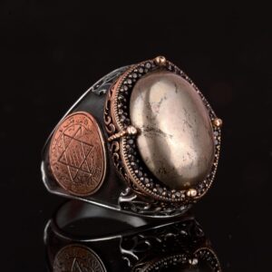 Doğal Pirit Taşlı Yüzük, Süleyman Mühürü Yüzüğü - 925 Ayar Katı Gümüş Erkek Yüzüğü - Görsel 5