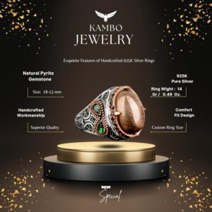 Gerçek Doğal Pirit Taşı Yüzük, Minimalist Yüzük, Gümüş Erkek Yüzüğü - Görsel 2