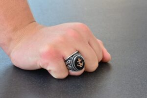 925 Ayar Gümüş Zambak Desenli Büyük Erkek Yüzüğü - Gemi Çapası Nautical Yüzük - Görsel 7