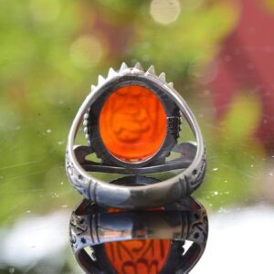 925 Ayar Gümüş Yüzük, Doğal Akik Taşı, Zülfikar İslam Kılıcı Yüzüğü - Görsel 8