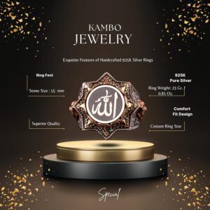 Allah yazılı İslami, 925 Ayar Gümüş Yüzük Erkekler için - Görsel 2