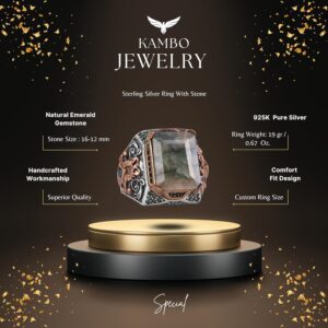 925 Ayar Gümüş Erkek Yüzük ile Gerçek Zümrüt Taşı – El Yapımı Vintage Tasarım - Görsel 2