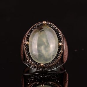 Doğal Prehnit Jade Taş Yüzük, Davut Yıldızı Gümüş Yüzük - Şifa Veren 925 Ayar Sert Gümüş Erkek Yüzük - Huzur ve İçgörü Tasarımı - Görsel 3