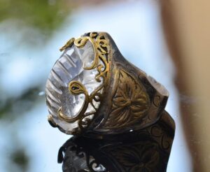 Gerçek Kristal Yüzük, Orta Doğu Desenli Ayar Gümüş Erkek Yüzüğü - Görsel 3