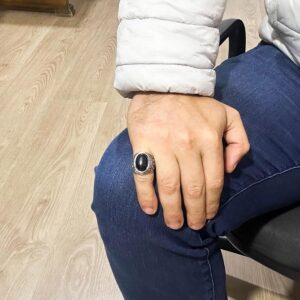 Doğal Oniks Taş Yüzük, 925 Ayar Katı Gümüş Erkek Yüzük - Görsel 3