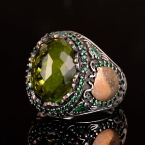 925 Ayar Gümüş Yüzük ile Oluşturulmuş Yapay Peridot Taşı - Şık Erkek Yüzüğü - Görsel 4