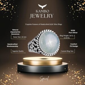 Gerçek Doğal Taş Yüzük - 925 Ayar Katı Gümüş Erkek Yüzük ile Akuamarin - Görsel 2